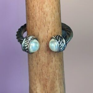 Silver & Copper Tone Braided Open Faux Pearl Ring Sz 5.5